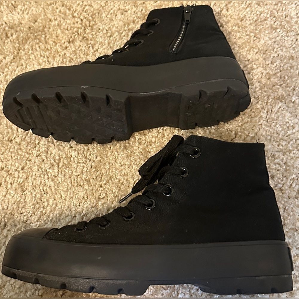 Converse Dupes High Top Platform Black Sneakers Zip Up Side Women's Sz 8.5